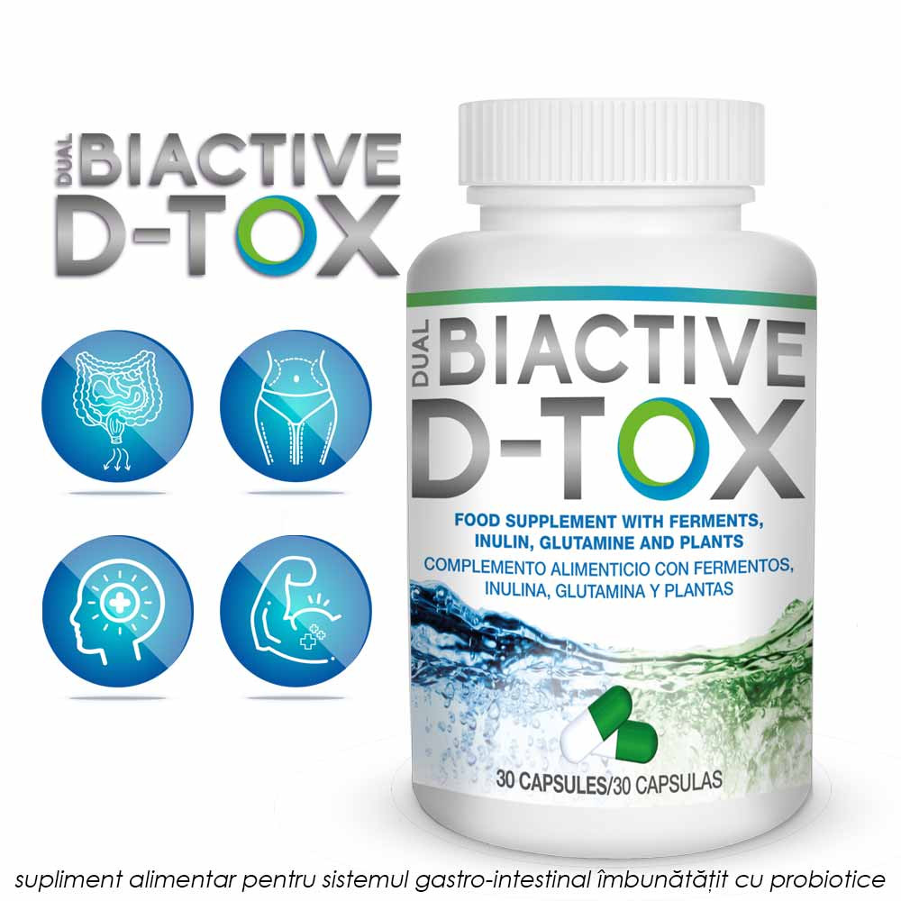 Dual BiActive D-Tox 30 cps – supliment pentru detoxifierea colonului si intestinelor care echilibreaza flora intenstinala si ajuta la slabit